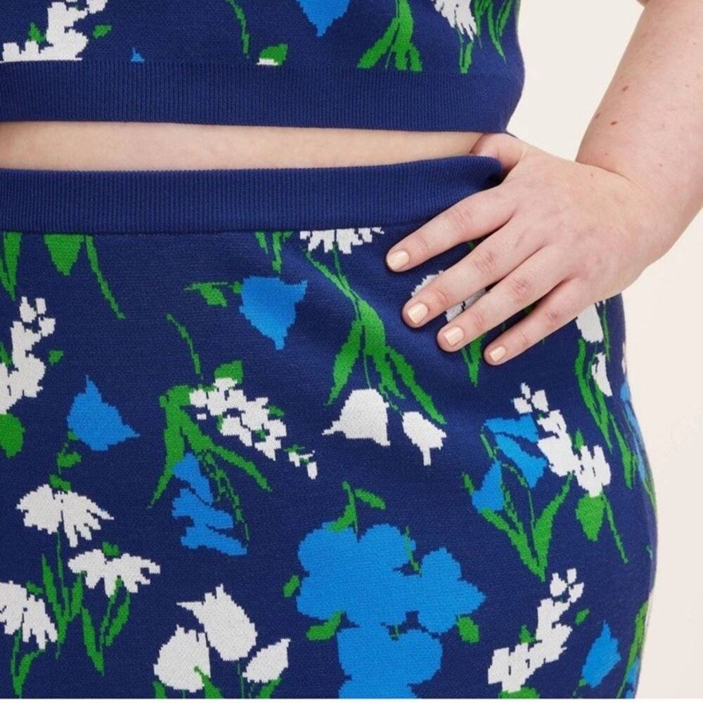 Women's Mixed Floral Sweater Midi Skirt kate spade new york Blue/Green/White XXL - Picture 3 of 7